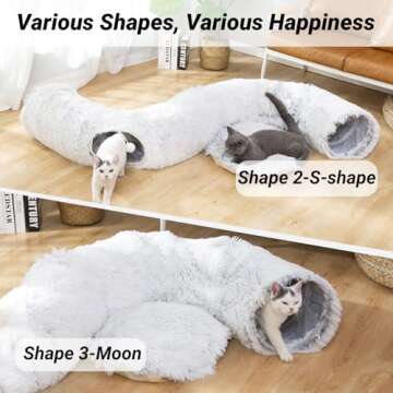 LUCKITTY Warm Fluffy Plush Cat Dog Tunnel Bed with Washable Cushion-Big Tube Playground Toys 3 FT Diameter Longer Crinkle Collapsible 3 Way, for Indoor Cat Kitty Kitten Puppy Rabbit Ferret White