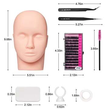 krofaue ZJM0066 Mannequin Training Head False Eyelashes Extension Practice Eyelash Kit Make Up Eye Lashes Train Doll Face Model Graft Tool Set