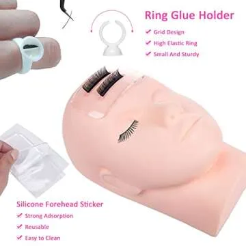 krofaue ZJM0066 Mannequin Training Head False Eyelashes Extension Practice Eyelash Kit Make Up Eye Lashes Train Doll Face Model Graft Tool Set