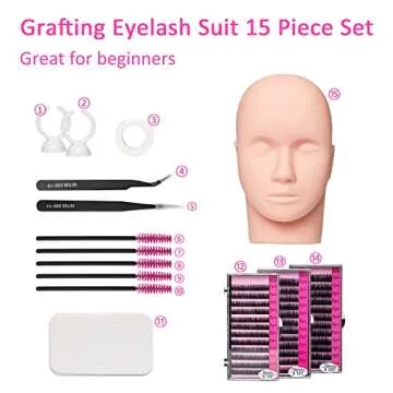 krofaue ZJM0066 Mannequin Training Head False Eyelashes Extension Practice Eyelash Kit Make Up Eye Lashes Train Doll Face Model Graft Tool Set