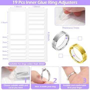 38 Pcs Ring Sizer Adjuster for Loose Rings with Ring Size Measuring Tool, Plug-in Invisible Ring Guards Silicone Tightener EVA Foam Ring Size Adjuster Set with Polishing Cloth