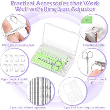 38 Pcs Ring Sizer Adjuster for Loose Rings with Ring Size Measuring Tool, Plug-in Invisible Ring Guards Silicone Tightener EVA Foam Ring Size Adjuster Set with Polishing Cloth