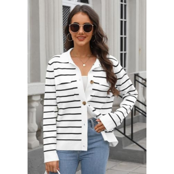 MEROKEETY Women's Stylish Knit Striped Cardigan for Fall
