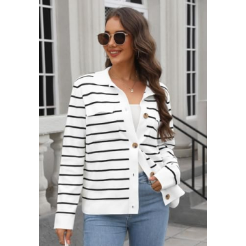 MEROKEETY Women's Stylish Knit Striped Cardigan for Fall