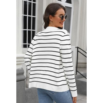 MEROKEETY Women's Stylish Knit Striped Cardigan for Fall