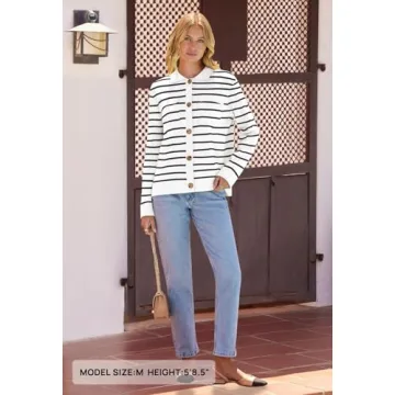 MEROKEETY Women's Stylish Knit Striped Cardigan for Fall
