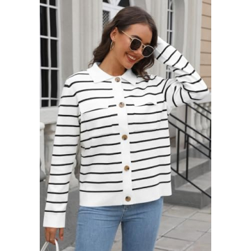 MEROKEETY Women's Stylish Knit Striped Cardigan for Fall