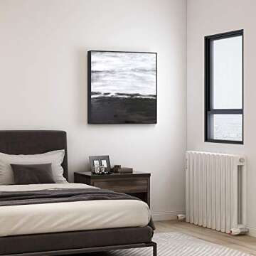 Lamplig Abstract Black and White Canvas Wall Art for Bedroom 100% Hand Painted Oil Paintings Large Framed Prints Minimalism Pictures Artwork Living Dining Room Office Hallway Home Decor 32x32 Inch