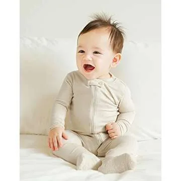 VAENAIT BABY Toddler Boys Girls Solid Footie Pajama Cozy Modal Ivory 12M
