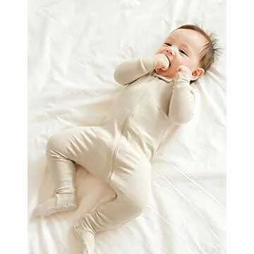 VAENAIT BABY Toddler Boys Girls Solid Footie Pajama Cozy Modal Ivory 12M