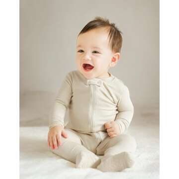 VAENAIT BABY Toddler Boys Girls Solid Footie Pajama Cozy Modal Ivory 12M