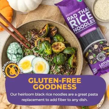 Lotus Foods Organic Forbidden Rice Pad Thai Noodles - Asian Style Noodles for Pho or Stir Fry, Gluten Free, Vegan, Whole Grain, Non GMO, Serve Hot or Cold - 8 Oz (Pack of 8)