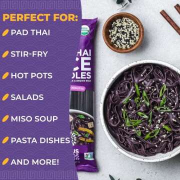 Lotus Foods Organic Forbidden Rice Pad Thai Noodles - Asian Style Noodles for Pho or Stir Fry, Gluten Free, Vegan, Whole Grain, Non GMO, Serve Hot or Cold - 8 Oz (Pack of 8)