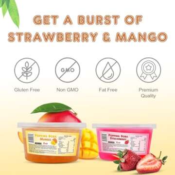 Fanale Strawberry Mango Popping Boba Pearls, Vegan, Non GMO, Gluten Free, Fat Free, Perfect for Bubb...