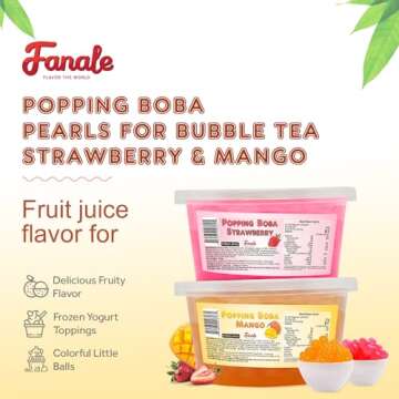 Fanale Strawberry Mango Popping Boba Pearls, Vegan, Non GMO, Gluten Free, Fat Free, Perfect for Bubble Tea, Smoothies, Ice Cream, Desserts, and Beverage 2 lb (1 lb X 2).