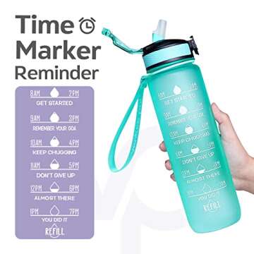 Venture Pal 32 oz Sports Water Bottle with Time Marker, Carry Strap and Cleaning Brush - BPA Free, L...