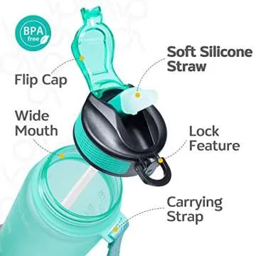 Venture Pal 32 oz Sports Water Bottle with Time Marker, Carry Strap and Cleaning Brush - BPA Free, Leak Proof, Wide Mouth - Perfect for Fitness and Outdoor Activities