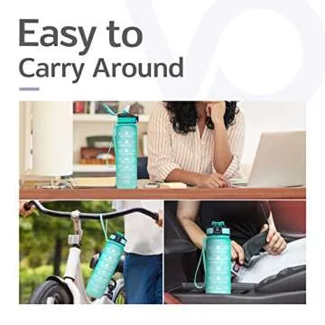 Venture Pal 32 oz Sports Water Bottle with Time Marker, Carry Strap and Cleaning Brush - BPA Free, Leak Proof, Wide Mouth - Perfect for Fitness and Outdoor Activities