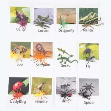Yikko Montessori Animal Match Cards 48pcs - Insects and Animals Figurines and Cards, Montessori Materials Preschool Infant Toddlers Sorting Toys, Gift for 3 Years + Kids