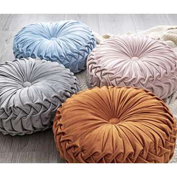 OLEBETY Velvet Chair Cushion Round Throw Pillow Handcrafted Pumpkin Cushion Home Decorative Floor Pillow for Sofa Bed Car Decor, Beige