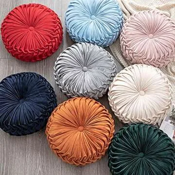 OLEBETY Velvet Chair Cushion Round Throw Pillow Handcrafted Pumpkin Cushion Home Decorative Floor Pillow for Sofa Bed Car Decor, Beige