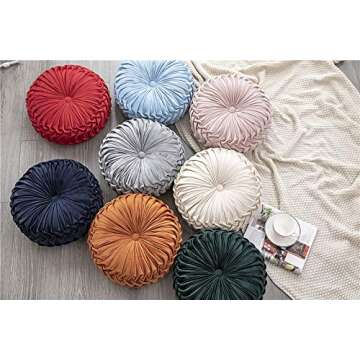 OLEBETY Velvet Chair Cushion Round Throw Pillow Handcrafted Pumpkin Cushion Home Decorative Floor Pillow for Sofa Bed Car Decor, Beige
