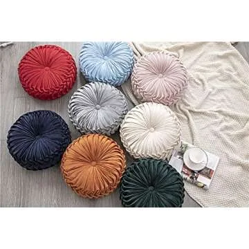 OLEBETY Velvet Chair Cushion Round Throw Pillow Handcrafted Pumpkin Cushion Home Decorative Floor Pillow for Sofa Bed Car Decor, Beige