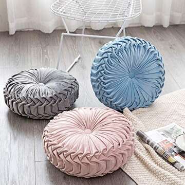 OLEBETY Velvet Chair Cushion Round Throw Pillow Handcrafted Pumpkin Cushion Home Decorative Floor Pillow for Sofa Bed Car Decor, Beige