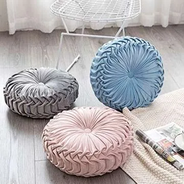 OLEBETY Velvet Chair Cushion Round Throw Pillow Handcrafted Pumpkin Cushion Home Decorative Floor Pillow for Sofa Bed Car Decor, Beige