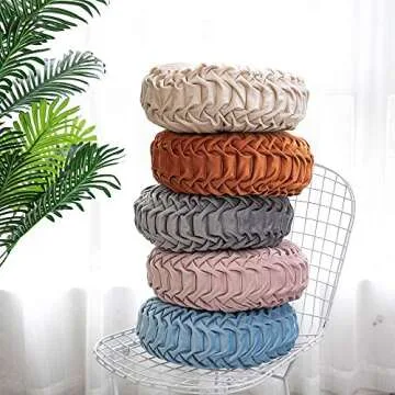 OLEBETY Velvet Chair Cushion Round Throw Pillow Handcrafted Pumpkin Cushion Home Decorative Floor Pillow for Sofa Bed Car Decor, Beige