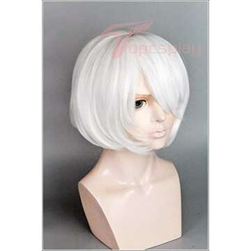 Topcosplay Women Wigs Short White Bob Wig with Bangs Halloween Costume Cosplay Wig