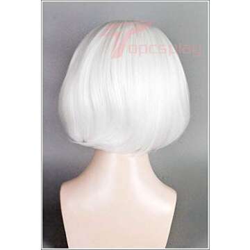 Topcosplay Women Wigs Short White Bob Wig with Bangs Halloween Costume Cosplay Wig