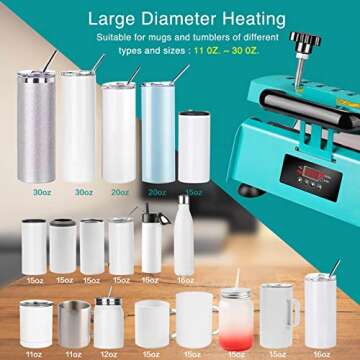 Easydiy 110 V Portable Tumbler Heat Press Machine Green Mug Machine for 30 OZ 20 OZ 16 OZ Straight Sublimation Blanks Skinny Tumbler 15 OZ 11 OZ Sublimation Ceramic Mugs DIY Heat Transfer Print