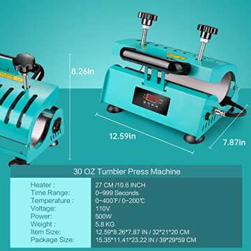 Easydiy 110 V Portable Tumbler Heat Press Machine Green Mug Machine for 30 OZ 20 OZ 16 OZ Straight Sublimation Blanks Skinny Tumbler 15 OZ 11 OZ Sublimation Ceramic Mugs DIY Heat Transfer Print