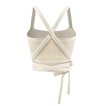 ZAFUL Women's Sexy Stripes Self Tie Midriff Flossing Knitted Backless Racerback Tank Cropped Cami Top(c-Light Coffee, S)