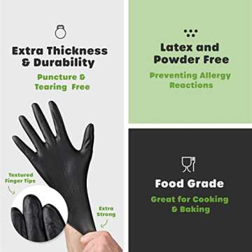 Comfy Package Black Nitrile HEAVY DUTY 6 Mil. Chemical Resistance, Latex & Powder Free, Textured Fingertips Disposable Gloves
