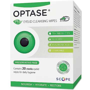 Optase Life Sensitive Eye Makeup Remover Tea Tree Oil Eyelid Wipes, Box of 20