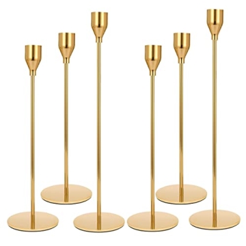 NLTBW Gold Taper Candle Holders Set of 6 - Elegant Metal Decor for Weddings and More
