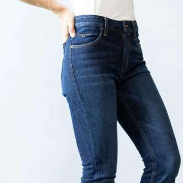 Kimes Ranch Women's Jennifer Ultra-High Rise Wide Flare Dark Wash Blue Jeans, 0-36