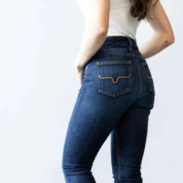 Kimes Ranch Women's Jennifer Ultra-High Rise Wide Flare Dark Wash Blue Jeans, 0-36