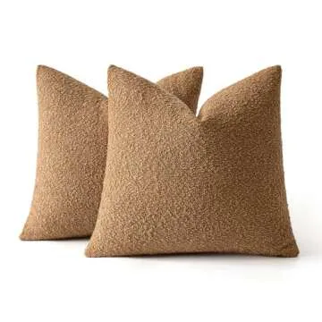 MIULEE 22x22 Inch Decorative Pillow Covers for Couch Bed Set of 2 Textured Boucle Neutral Throw Pillows Brown Accent Solid Euro Cushion Pillowcase Cozy Soft Chair Sofa Livingroom Home Decor