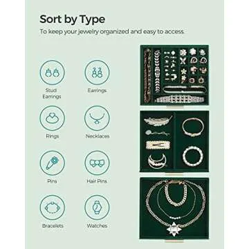 SONGMICS Jewelry Box with Glass Lid for Organized Jewelry