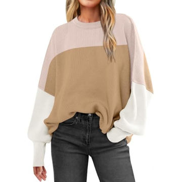 ANRABESS Women Crewneck Batwing Long Sleeve 2024 Fall Oversized Side Slit Ribbed Knit Pullover Sweat...