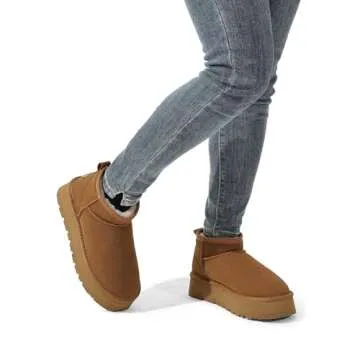 DREAM PAIRS Women's Snow Boots Platform Winter Boot, Faux Fur Lined Slip On Ankle Boots Chestnut, Size 7 SDSB2309W