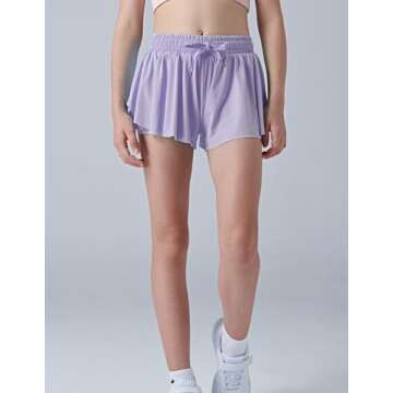 3 Pack Girls Flowy Shorts with Spandex Liner 2-in-1 Youth Butterfly Skirts for Fitness, Running, Spo...