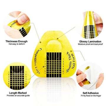 200 Pieces Acrylic Nail Forms, Gold Horseshoe Nail Extension Forms, Self-adhesive Nail Tips Guide, Gel Nail Stickers for Poly Gel/Extension/Acrylic Nail Molds Builder, Nail Art Equipment for Salon