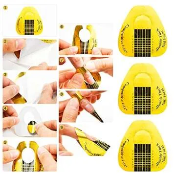 200 Pieces Acrylic Nail Forms, Gold Horseshoe Nail Extension Forms, Self-adhesive Nail Tips Guide, Gel Nail Stickers for Poly Gel/Extension/Acrylic Nail Molds Builder, Nail Art Equipment for Salon