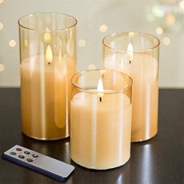 Eywamage Gold Glass Flameless Candles Remote Set