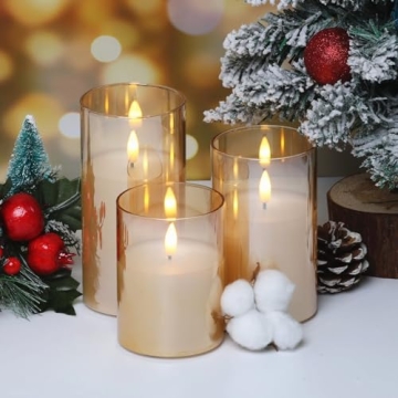 Eywamage Gold Glass Flameless Candles Remote Set