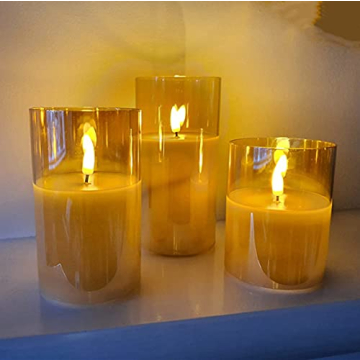 Eywamage Gold Glass Flameless Candles Remote Set